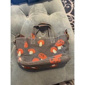 Maika Mushroom Print Canvas Tote Bag Womens Small Grey Good Crossbody Strap